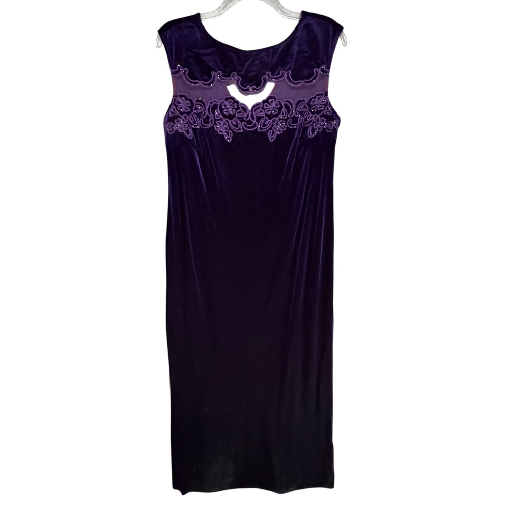 Vintage Onyx Nite Velvet Dress Women 18 Purple Embroidered Evening Gown Romantic - Picture 2 of 13
